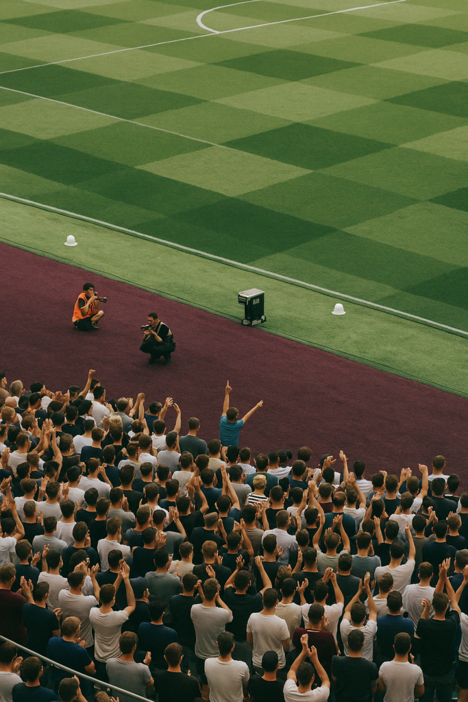 A photo of a West Ham United fan singing.