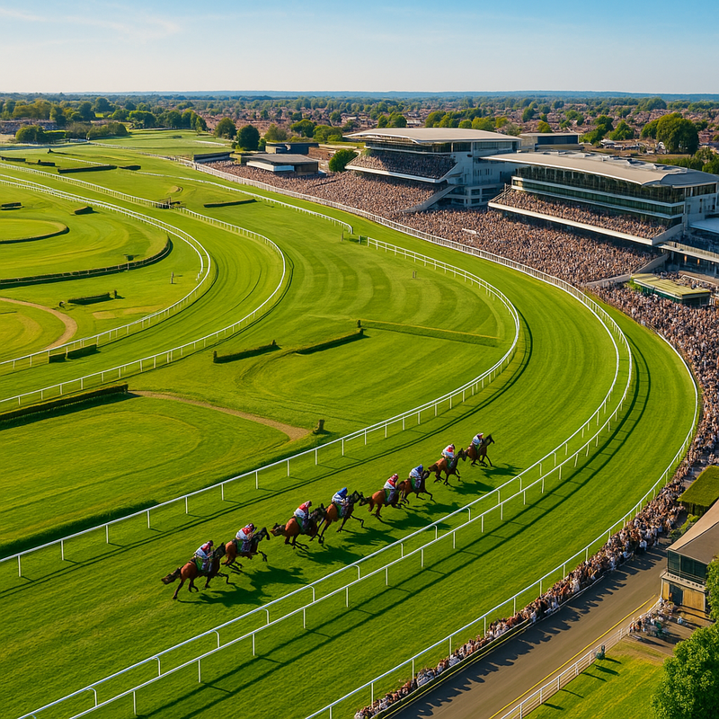 An AI generated image of a aerial shot of Aintree racecourse.