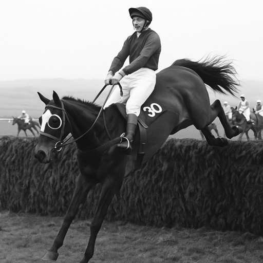 An AI generated image of Foinavon jumping over a fence.